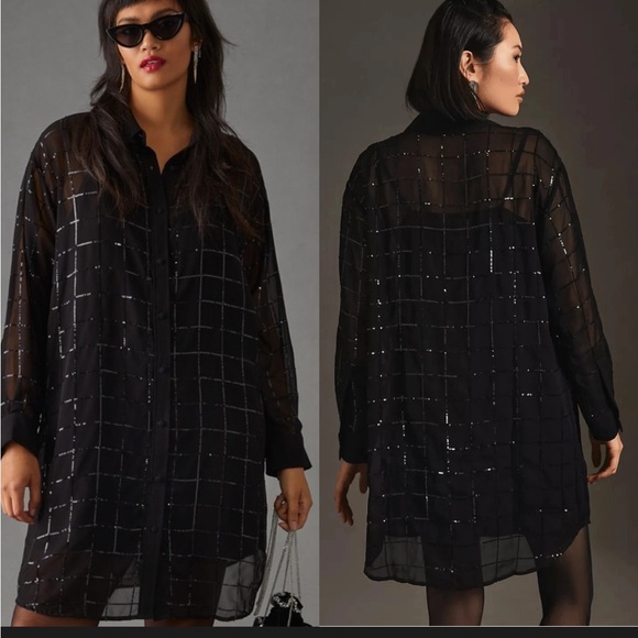 Anthropologie Dresses & Skirts - Rinku Dalamal for Anthropologie Sequin Button Down Shirt Dress - Missing Slip!